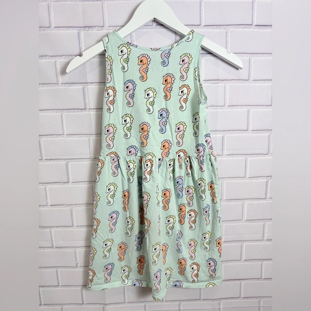 H&M Girls Seahorse Print Dress Mint Green Sleeveless Size 8-10 Cotton Cute
